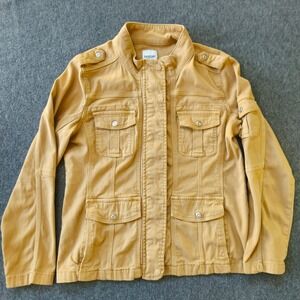 KENSIE Jeans Lightweight Tan Military Utility Jacket Cotton Cargo Large BDU EUC